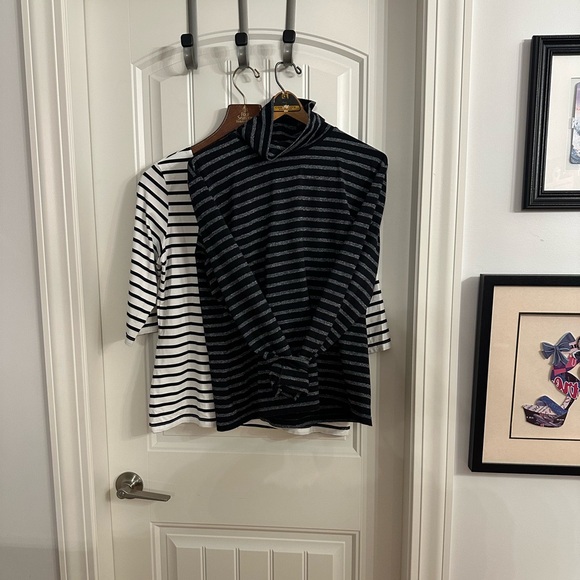 Saint James Tops - Saint James Black & Gray Striped Turtleneck